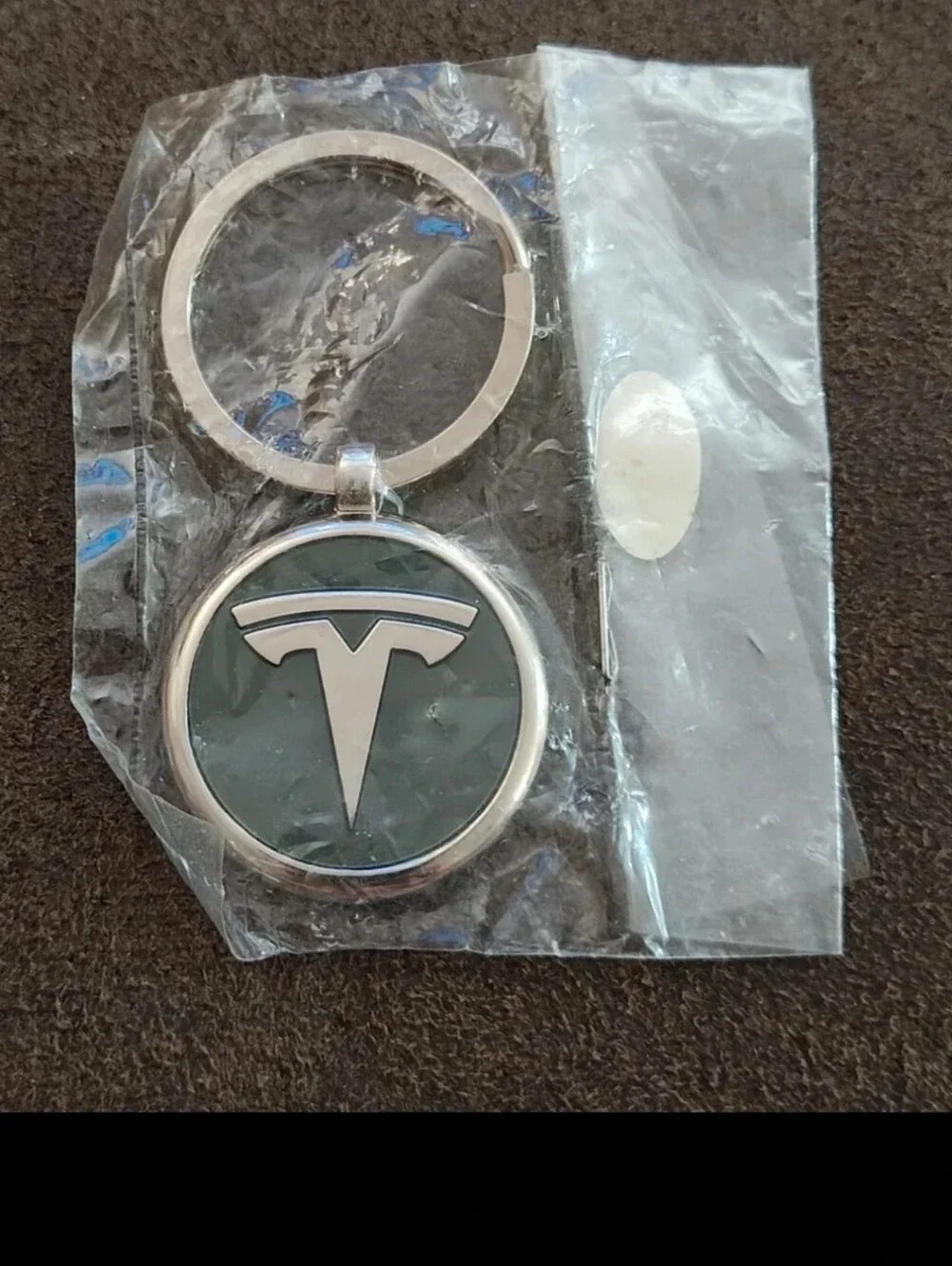 Tesla Logo Chrome & Black Background Keychain.